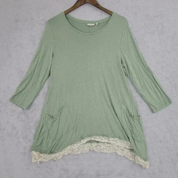 Logo Lori Goldstein Womens Green Tunic Top Lace Hem Medium Rayon/Spandex 7CT - Picture 1 of 7